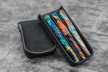 Galen Leather Zippered Magnum Opus 3 Slot Pen Case - Black | Flywheel | Stationery | Tasmania