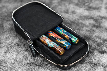 Galen Leather Zippered Magnum Opus 3 Slot Pen Case - Black | Flywheel | Stationery | Tasmania