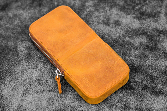 Galen Leather Zippered Magnum Opus 3 Slot Pen Case - Crazy Horse Brown | Flywheel | Stationery | Tasmania