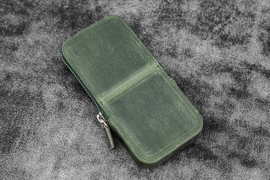 Galen Leather Zippered Magnum Opus 3 Slot Pen Case - Crazy Horse Forest Green | Flywheel | Stationery | Tasmania