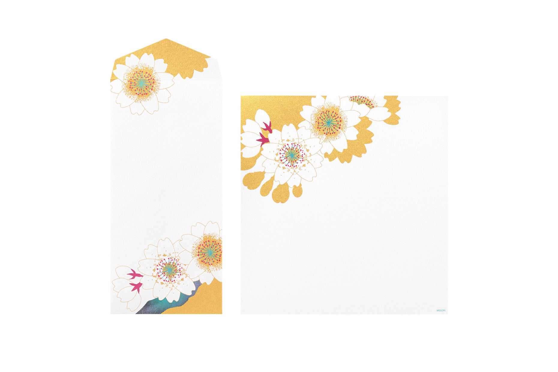 Kami Letter & Envelope Set - Cherry Blossom Gold | Flywheel | Stationery | Tasmania