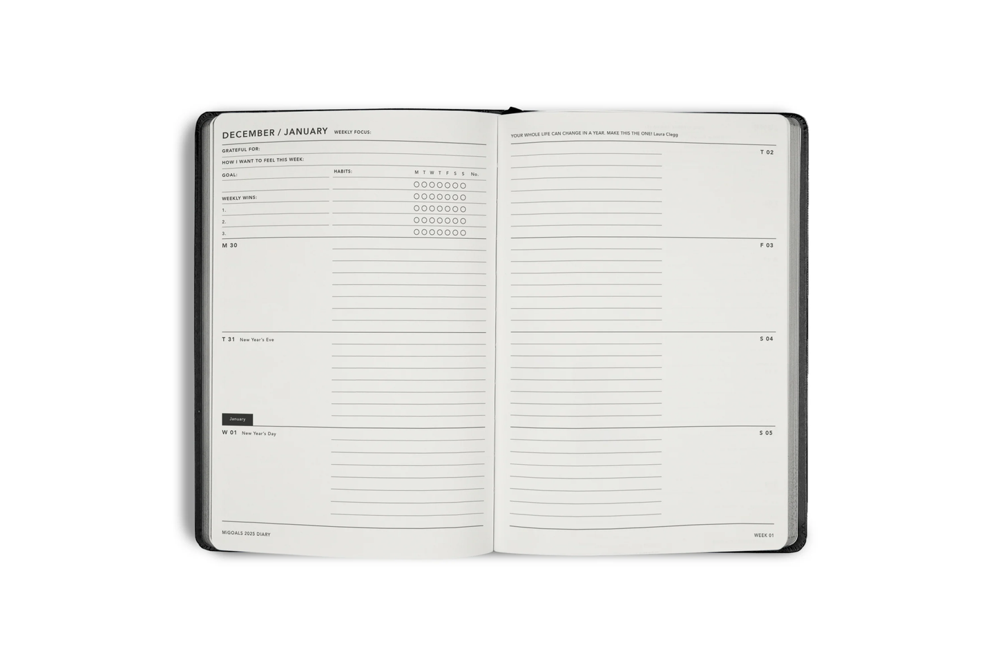 MiGoals 2025 A5 Weekly Diary - Black | Flywheel | Stationery | Tasmania