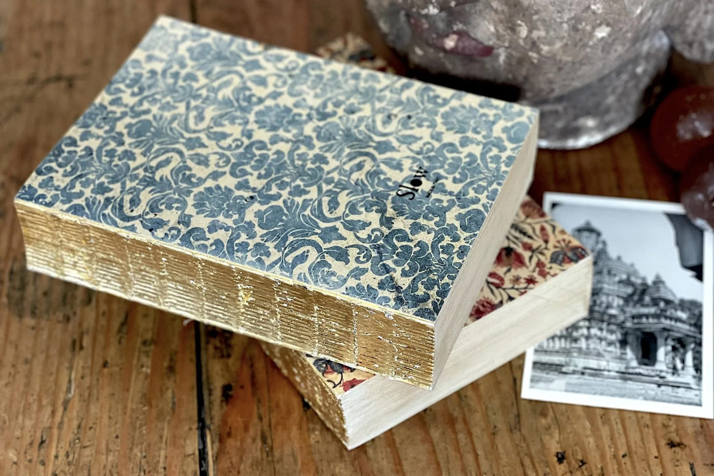 Slow Design Canvas Notebook XL - Blue Damask Gold Leaf | Flywheel | Stationery | Tasmania