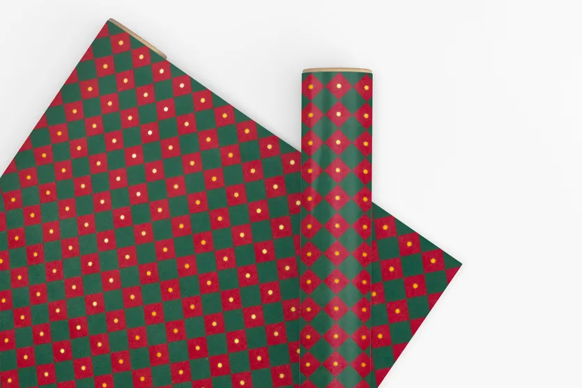 Vandoros 10m Wrapping Paper - Checkerboard Dark Green/Red | Flywheel | Stationery | Tasmania