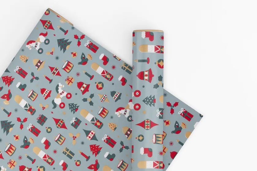 Vandoros 10m Wrapping Paper - Drummer Boy Slate/Red/Pine | Flywheel | Stationery | Tasmania