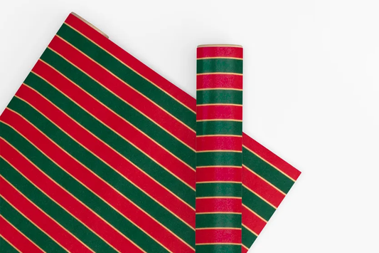 Vandoros 10m Wrapping Paper - Nutcracker Stripe Dark Green/Red | Flywheel | Stationery | Tasmania