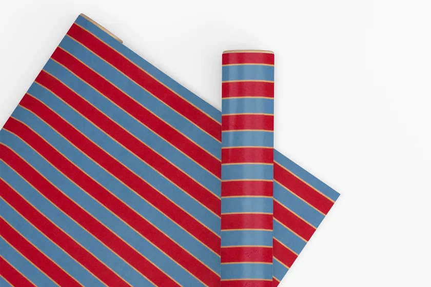 Vandoros 10m Wrapping Paper - Nutcracker Stripe French Blue/Red | Flywheel | Stationery | Tasmania